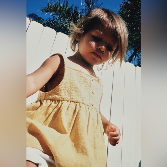 NWT Zara 3-4Y combination knit textured rustic tank shirt cotton yellow - Picture 4 of 4